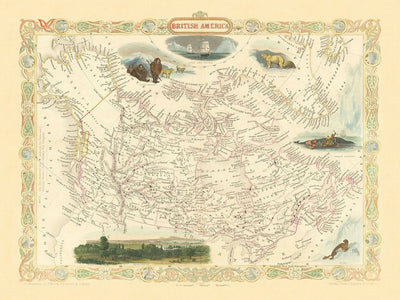 Alte Karte von Britisch-Amerika (Kanada) von Tallis, 1851: Montreal, Hudson's Bay Co., Fury & Hecla Strait 