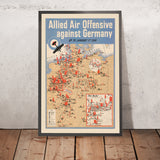 Old WWII Military Map of Allied Air Offensive Against Germany, 1941: Berlin, Hamburg, Munich, Rhine & Elbe, Ruhr inset