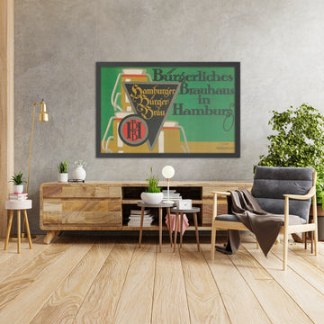 A framed image of Bürgerliches Brauhaus Vintage Beer Poster by Hans Rudi Erdt, 1909
