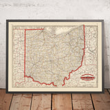 Antiguo mapa del condado de Ohio de Cram, 1882: ferrocarril, Columbus, Cleveland, Cincinnati, Toledo, Akron 