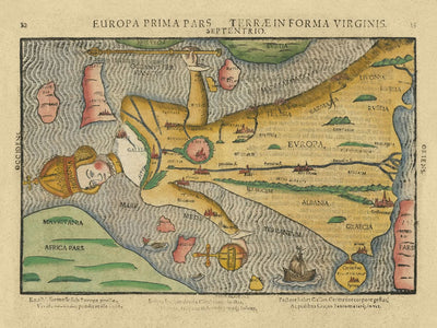 Ancienne "Reine" Carte de l'Europe par Bunting, 1616 : Symbolisme Habsbourg, Allégorie Historique 