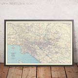 Large Old Los Angeles Road Map, 1945: Automobile Club of Southern California, Hollywood, Beverly Hills, Route 66