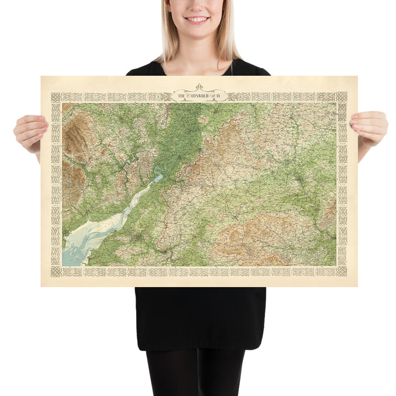 Antigua Mapa del Cotswold Way por Bartholomew y The Unique Maps Co. 