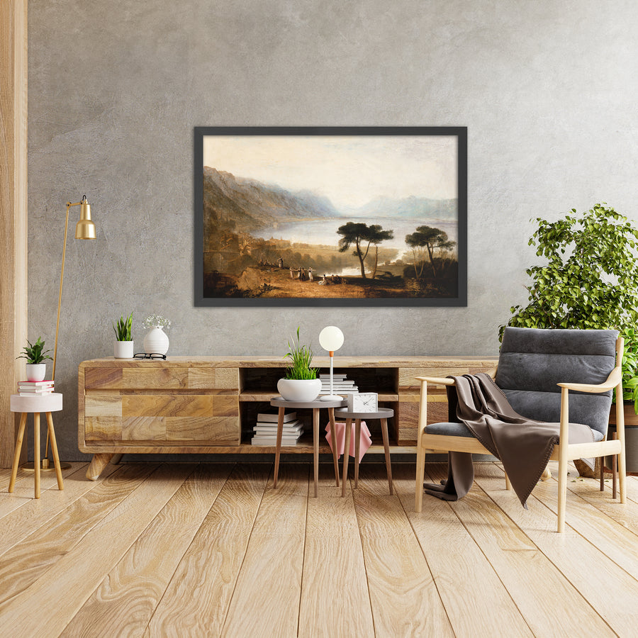 A framed image of Lake of Geneva from Montreux by Turner, 1810