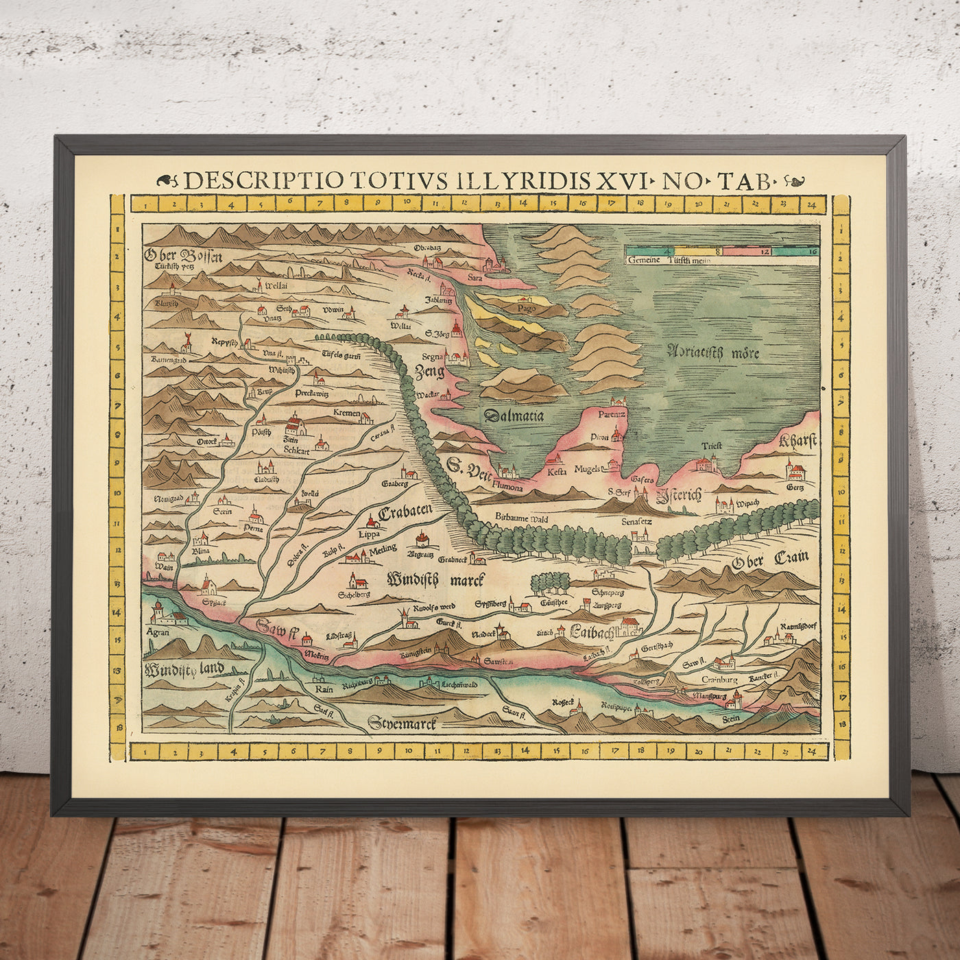 Old Rare Map of Croatia & Slovenia by Münster, 1552: Drava River, Adriatic Coast, Zadar, Ottoman Borders, Mountains