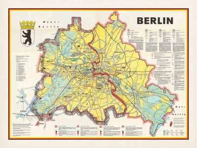 Antigua Mapa de Berlín, 1963: Construcción del Muro de Berlín, Guerra Fría, Puerta de Brandeburgo 