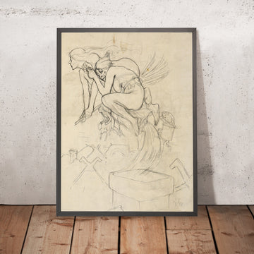 A framed image of Witches by Alphonse Mucha, 1897