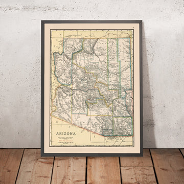 Old Auto Trails Map of Arizona, 1920: Phoenix, Tucson, Grand Canyon NP, Colorado River, Mogollon Rim