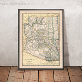 Carte ancienne des pistes automobiles de l’Arizona, 1920 : Phoenix, Tucson, parc national du Grand Canyon, fleuve Colorado, Mogollon Rim 