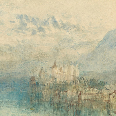 Looking towards Lake Thun, from opposite Scherzligen, with Schloss Schadau and the Niesen in the distance, Switzerland by Turner, 1804