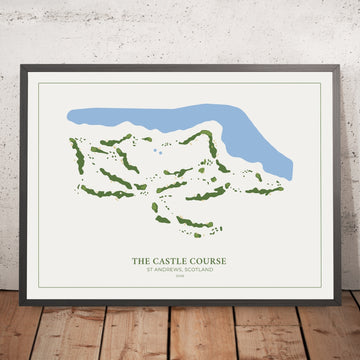 A framed image of The Castle Course in the style of a simple and modern golf course map