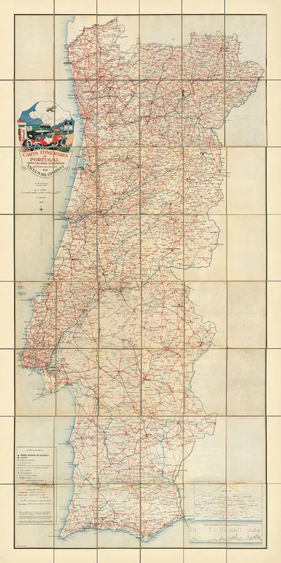Old Rare Road Map of Portugal, 1926: Lisbon, Porto, Motoring, Vacuum Oil Company