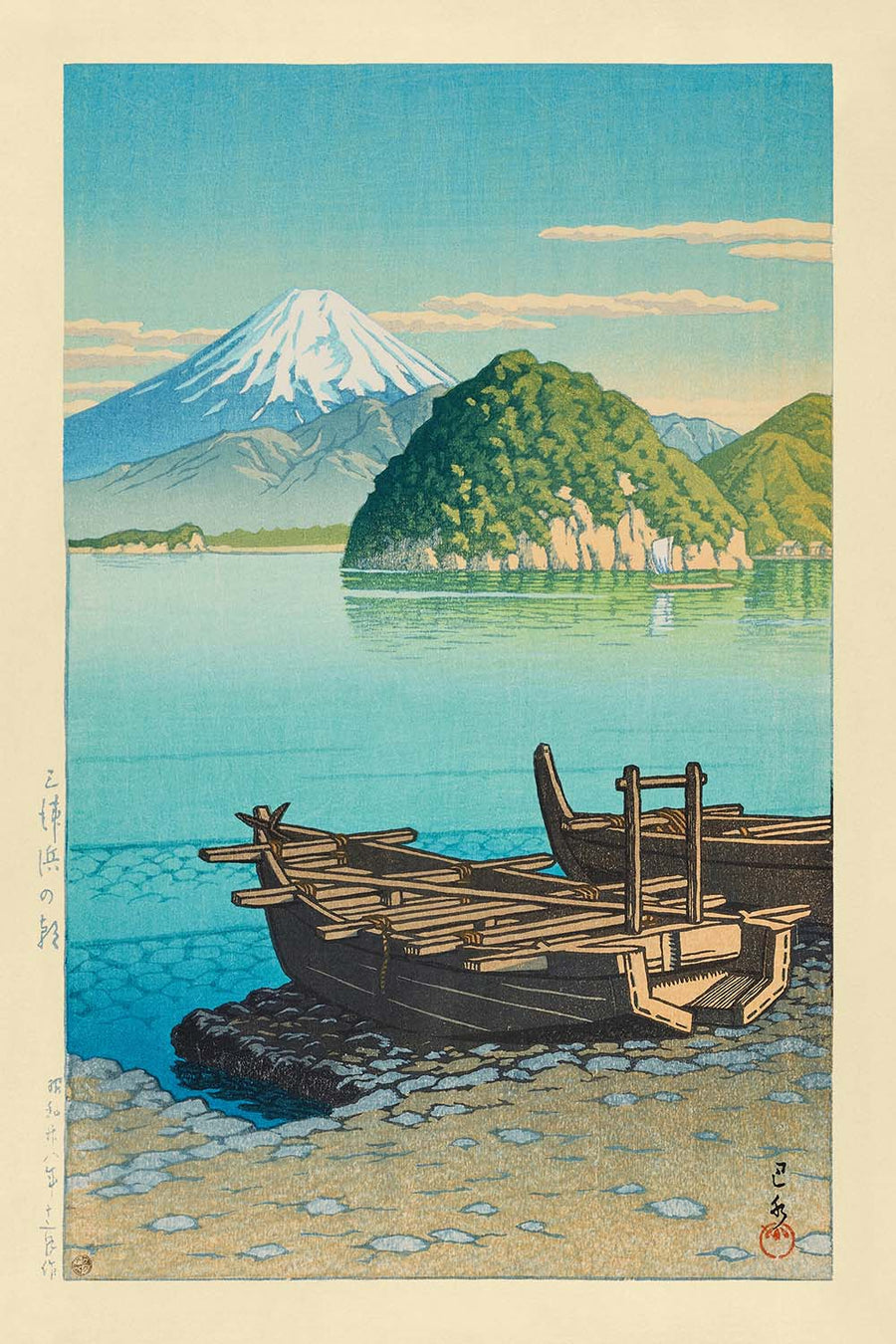 Morgen am Mitohama Strand mit dem Mt Fuji von Hasui Kawase 1935 