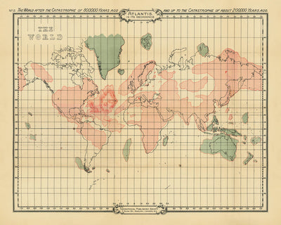 Mapa de Atlántida después de la catástrofe hace 800,000 años por Scott-Elliot, 1904 