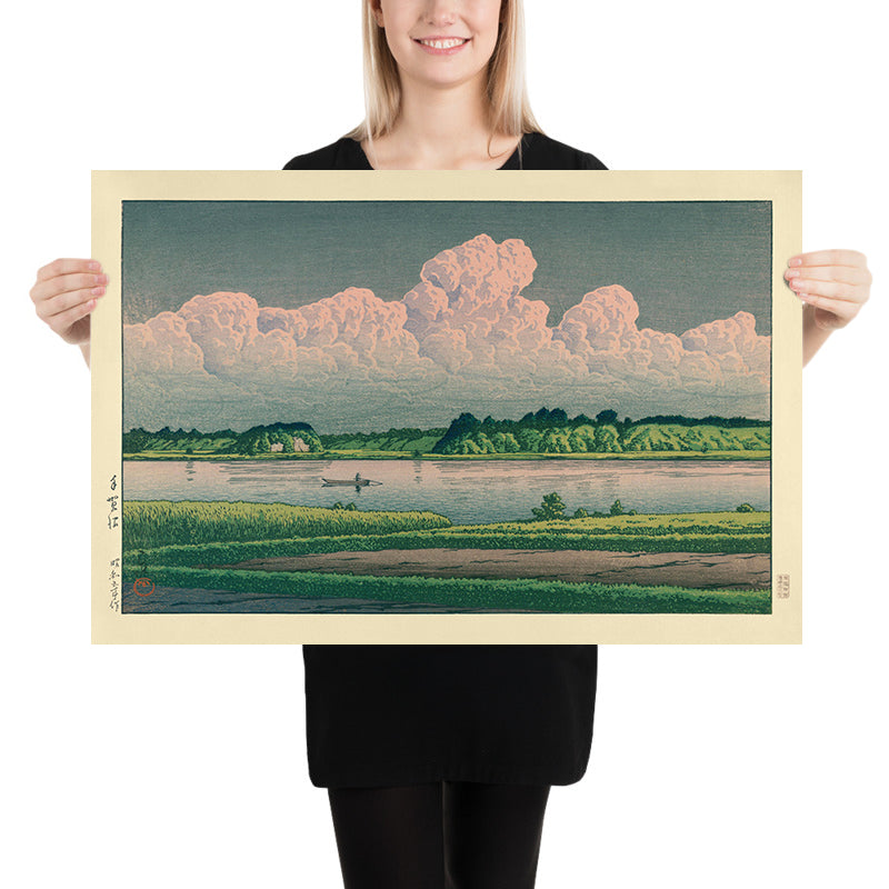 Wolken über einem Boot auf dem Fluss von Hasui Kawase, 1935 