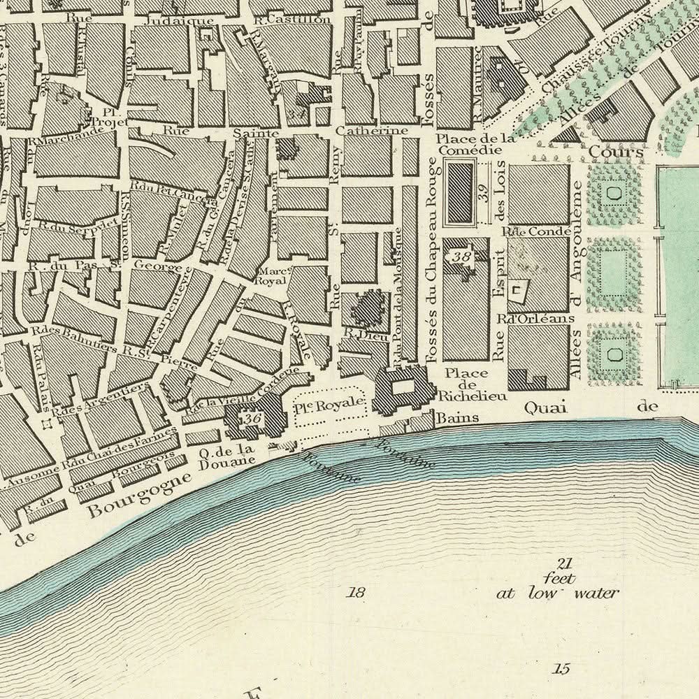 Old Map of Bordeaux, 1870: Chartrons, Bastide, Quai des Chartrons, Église St. Michel, Jardin Public
