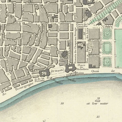 Old Map of Bordeaux, 1870: Chartrons, Bastide, Quai des Chartrons, Église St. Michel, Jardin Public
