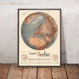 Antigua Mapa Mundial de la WW2 por Manning, 1943: "Objetivo Berlín" Gráfico de Distancia de Bombarderos 