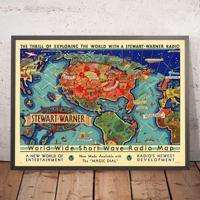 Mapa Mundial de Radio de Onda Corta Antiguo por Turzak, 1932: Comunicaciones Globales 