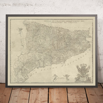 Prima Grande Mappa della Catalogna di Aparici, 1769: Barcellona, Girona, Pirenei, Fiume Ebro, Borboni 
