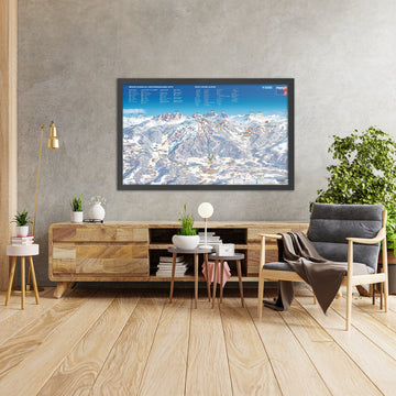 A framed image of Kronplatz, Italy in the style of a simple and modern golf course map