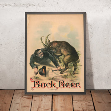 A framed image of Vintage Bock Beer Poster by Rode & Brand, 1894