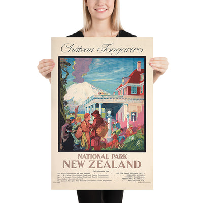 New Zealand Travel Poster: Chateau Tongariro by New Zealand Railways Studios, 1932