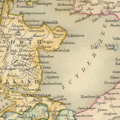 Old Map of the Netherlands by Tallis, 1851: Amsterdam, Rotterdam, Rhine, Zuider Zee, Vignettes