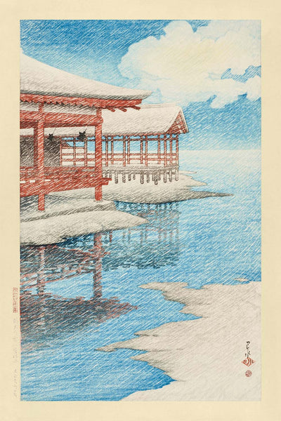 Un beau ciel d'hiver et neige à Miyajima par Hasui Kawase, 1935 