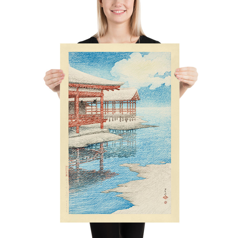 Un beau ciel d'hiver et neige à Miyajima par Hasui Kawase, 1935 