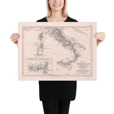Alte Karte von Napoleons Invasion von Neapel in Süditalien, 1806: Rom, Elba, Sizilien, Kalabrien 