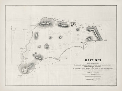 Old Nautical Map of Easter Island, 1870
