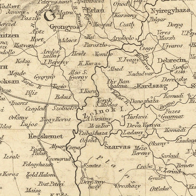 Antigua mapa de Hungría por Tallis, 1851: Budapest, Danubio, Cárpatos, Nobles, Campesinos 