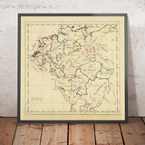 Old Maunscript Map of Germany by Bowen, 1810: Berlin, Munich, Hamburg, Rhine, Danube