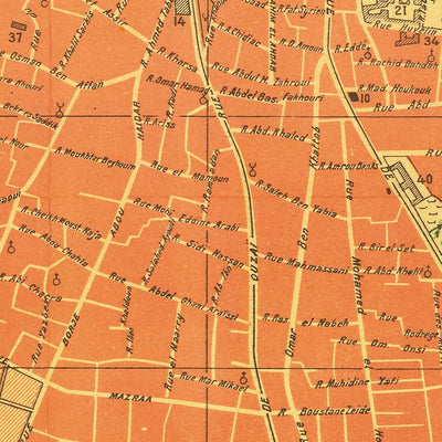 Antigua Mapa de Beirut, Líbano 1949: Hotel Normandy, Hipódromo, Bosque de Pinos, Puerto de Beirut, Líneas de Ferrocarril 