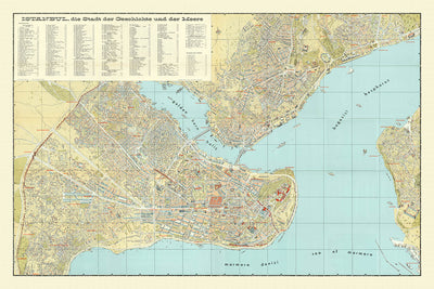 Große alte Karte von Istanbul von Özden, 1966: Vogelperspektive, Hagia Sophia, Topkapi, Blaue Moschee, Bosporus 