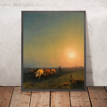 A framed image of Ploughing the Fields, Crimea by Ivan Konstantinovich Aivazovsky, 1865