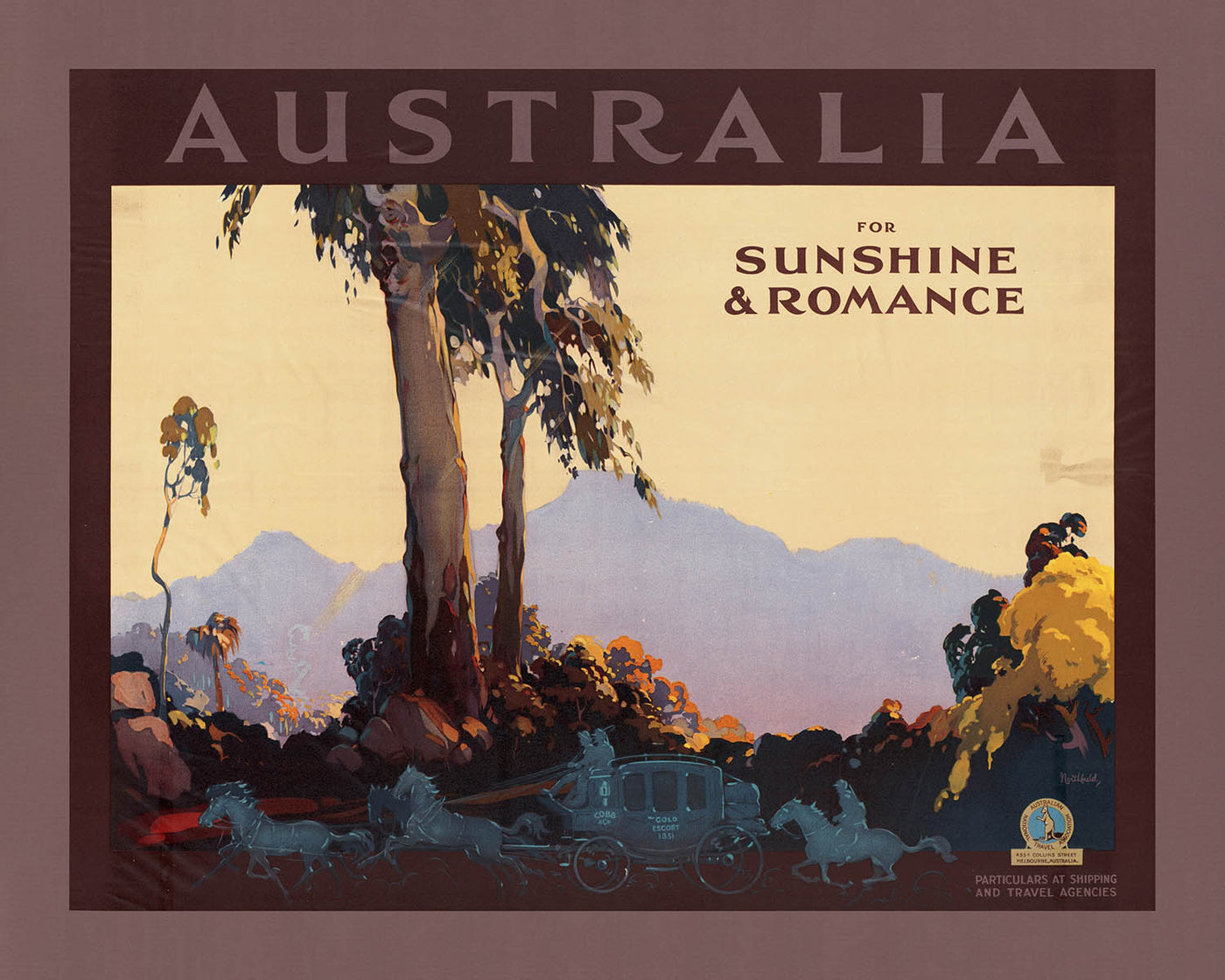 Australia Travel Poster: For Sunshine & Romance by James Northfield, 1936