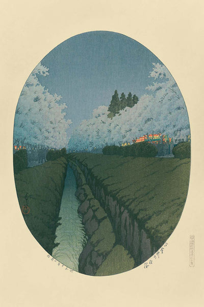 Vue nocturne des cerisiers en fleurs à Koganei par Hasui Kawase 1935 
