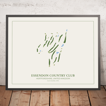 Una imagen enmarcada de Essendon Country Club Old Course en el estilo de un mapa de campo de golf simple y moderno