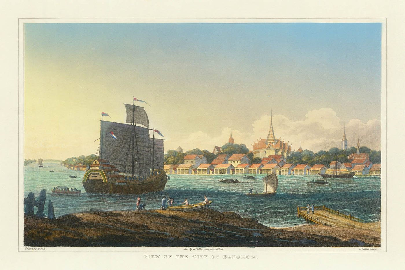 Primera vista de Bangkok por Henry Colburn, 1828 