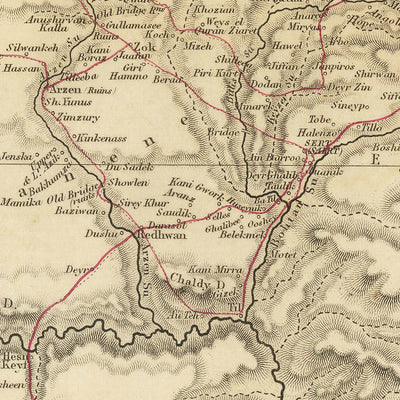 Antigua mapa de Kurdistán por la Sociedad Geográfica Real, 1865: Lago Van, Diyarbakir, Erzurum, Montañas 