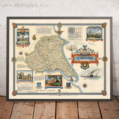 Old Pictorial Map of East Riding of Yorkshire by Clegg, 1946: Hull, Beverley