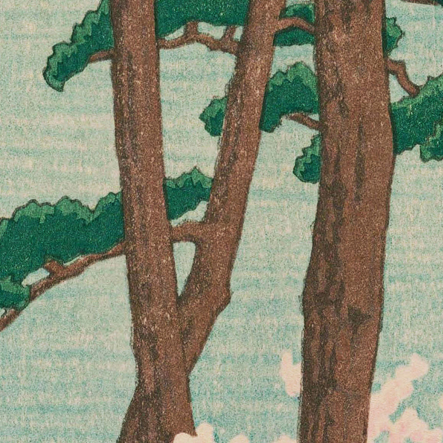 Arashiyama in primavera con fiori di ciliegio di Hasui Kawase, 1935 