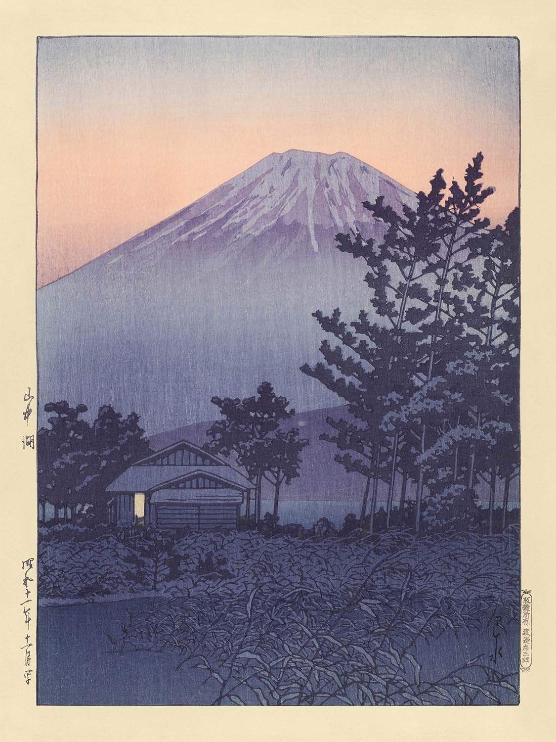 Sonnenuntergang am Yamanaka-See mit dem Fuji von Hasui Kawase, 1935 