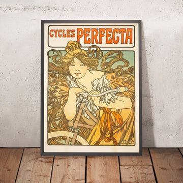 A framed image of Cycles Perfecta by Alphonse Mucha, 1897