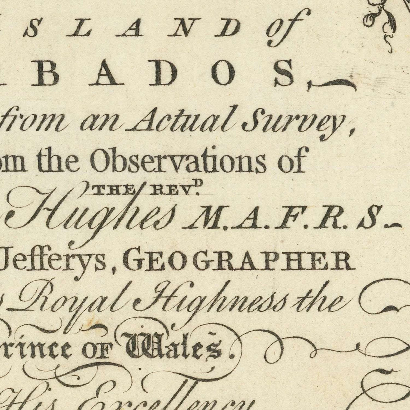 Alte Karte von Barbados von Jefferys, 1750: Pfarreien, Zuckermühlen, Kirchen, Flüsse, Festungen 