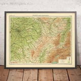 Alte topografische Karte von Nordostfrankreich von Bartholomew, 1922: Paris, Reims, Ardennen, Seine, Mosel 