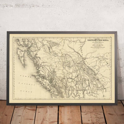Ancienne carte ferroviaire de la Colombie-Britannique par Trutch, 1878 : Vancouver, Victoria, itinéraires du CPR, rivière Fraser, Rocheuses 