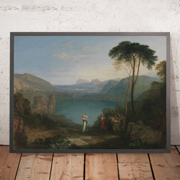 A framed image of Lake Avernus: Aeneas and the Cumaean Sybil by Turner, 1814